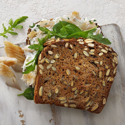 Pumpkin seed bread with trout